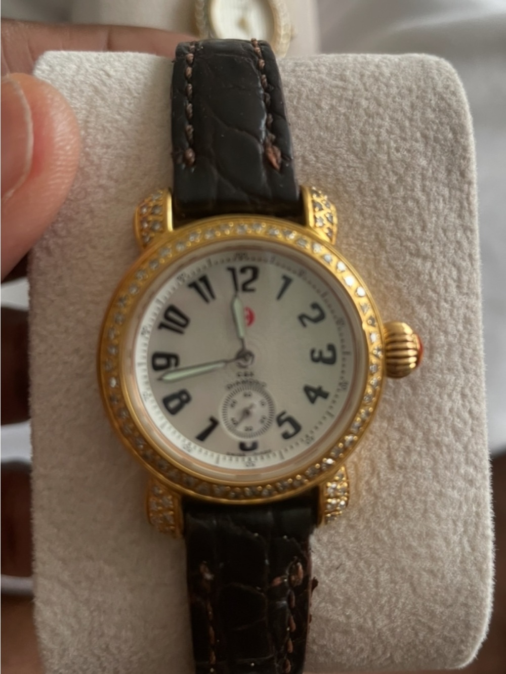 Michell Rose Gold petite CSX  dimond Bezel Watch with Brown Leather Strap